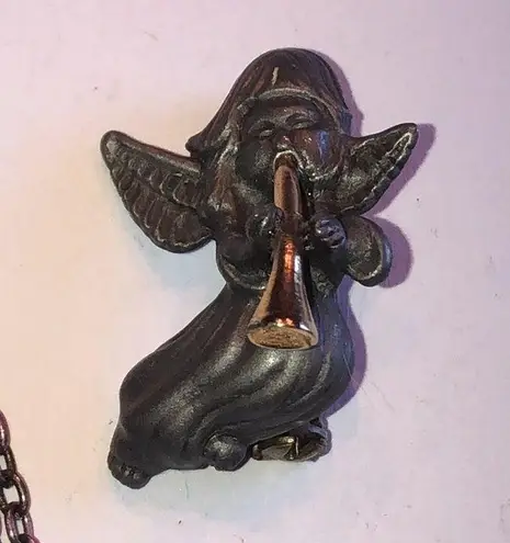 Angel Pins & Charm Colorful Boho Brooch Pewter Shoulder Pin Silver Tone Charm