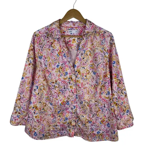 Croft & Barrow Womens Paisley Button Down Shirt Sz 1X Colorful Preppy Casual