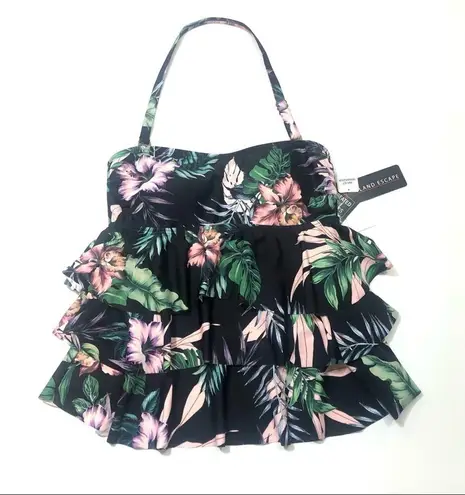 Island Escape SAN JOAQUIN Tiered Tankini Swim Top Black Size 8
