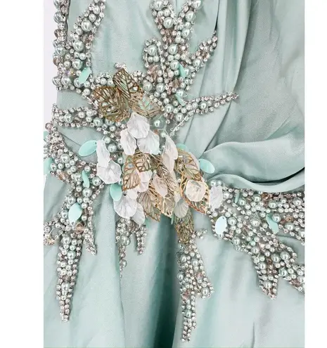 Mac Duggal 11262 Sage Embellished One Shoulder Asymmetrical Gown Size 14 New