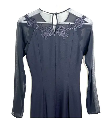 Bill Blass Black Evening Dress Long Sleeves Floral Appliques Size 6