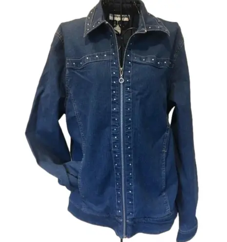 Cathy Daniels  Rhinestone Zip Up Blue Jean Jacket