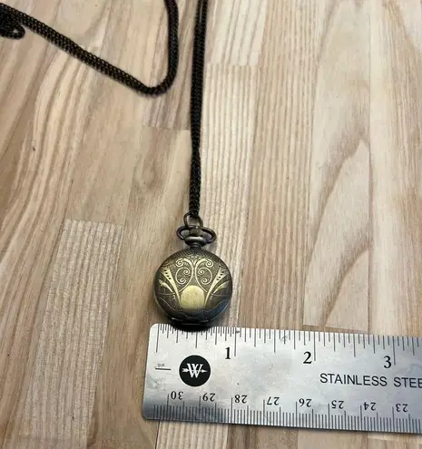 Small Body Gold Tone Pocket Watch and Link Chain Vintage Decorative Scroll Work