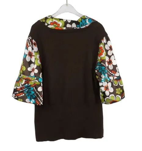 RQT 1990s Vintage Brown Sweater Vest with Retro Floral Collar Underlay Large