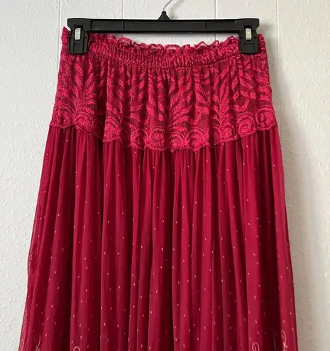 Womens Mesh Midi Skirt Medium Pull On Stretch Lace Fairy Boho Festival Event Red