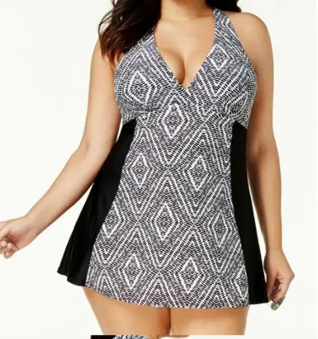 Black Diamond Island Escape  Bay Printed H-Back Swimdress Swim Dress 20W NWOT