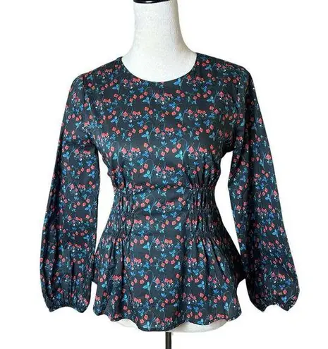 J.Crew Chiffon Shirred Waist Liberty Tana Lawn Strawberry Fields Top Size 00 NWT Black