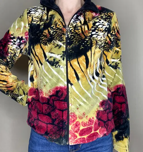 Kaktus Y2K Retro Women’s Abstract Animal Print Fleece Zip Cardigan