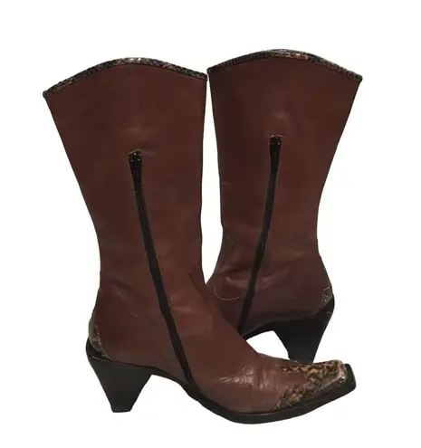 Enzo Angiolini Morisa Brown Leather Snakeskin Cowboy Western Boots