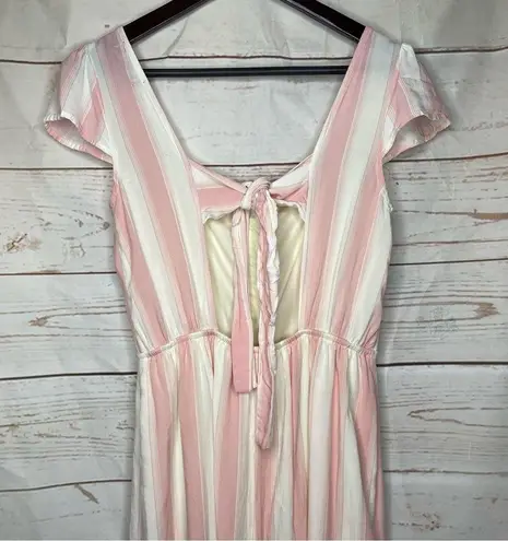 Trixxi  • Midi Dress • Striped • White Pink • Medium • Buttons • Sleeveless