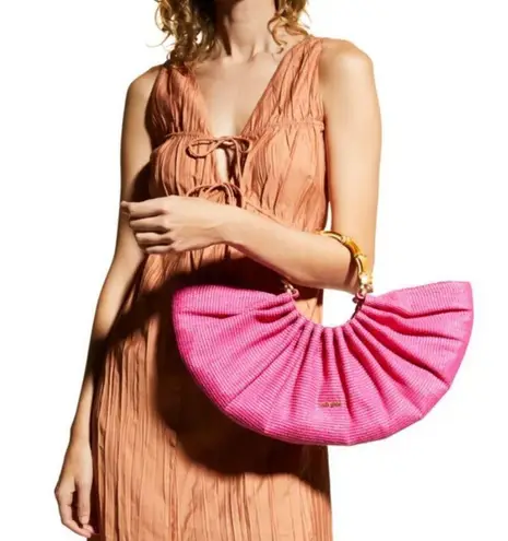 Cult Gaia ππ Banu Mini Tote Bag Raffia Half Moon ~ Qajar Rose Pink NWT