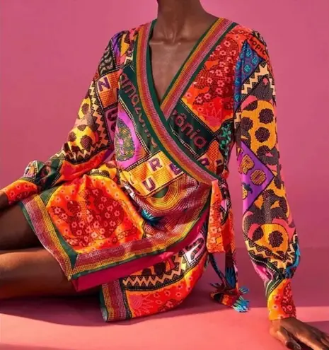 Farm Rio NEW Dotted Patch Scarf Wrap Dress Medium M