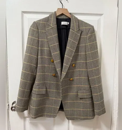 ALC Frank ALC Sedgwick Green Yellow Plaid Gold Double Breasted Blazer Preppy Fall Tailored