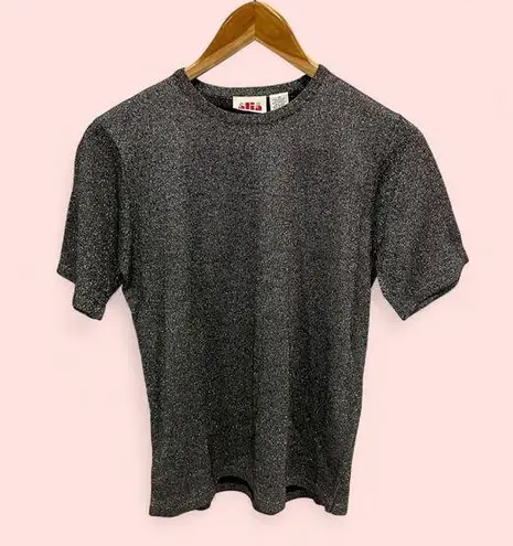 Cute Vintage 90’s metallic silver short sleeve luxury sweater fancy Black Size M