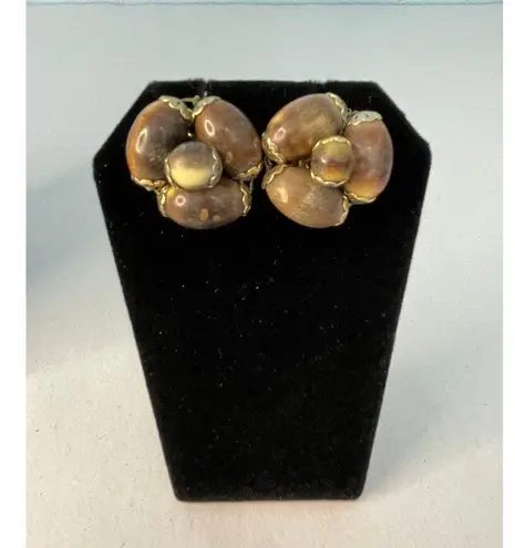 Vintage Vogue Necklace Clip On Earring Set Gold Tone Beaded Beachy Coastal