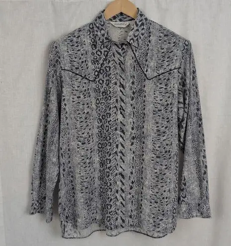 Ladies' Vintage Sheplers Leopard Print Western Shirt Size 14 Blue