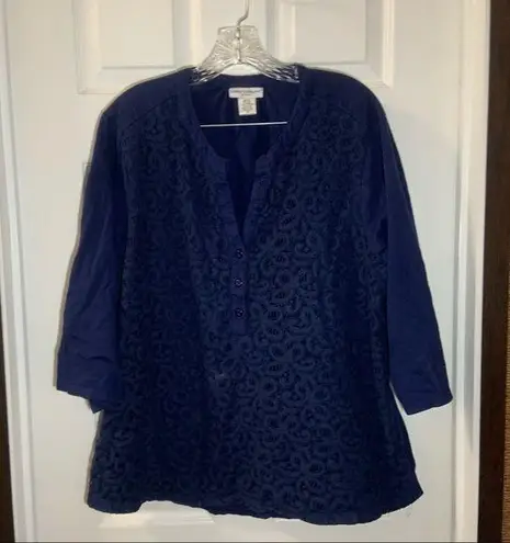 Rebecca Malone Navy Lace Front 3/4 Sleeve Blouse size 2X