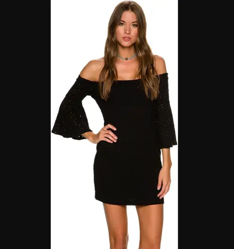 Free People Sophia Black Eyelet Off The Shoulder Boho Mini Dress S