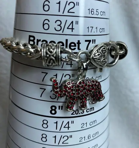 Silver Color Bracelet Elephant Charm Red Rhinestone Alabama Crimson Tide Fan