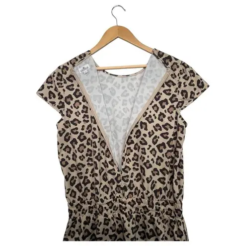 Duck Treads Dress Womens Large Brown Leopard Short Sleeve Lightweight Blouson