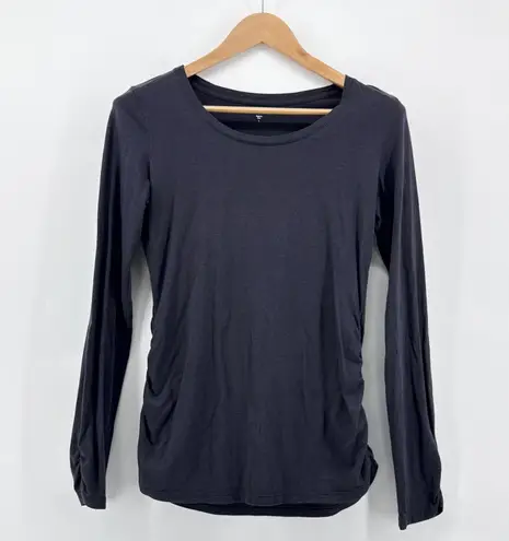 Garnet Hill Womens Black Long Sleeve Ruched Sides & Cuffs Tee Shirt Small