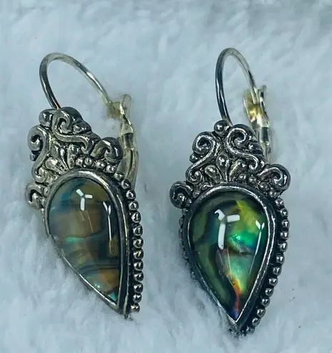 Multicolor Abalone Shell Pierced Earrings in Silver Tone Metal