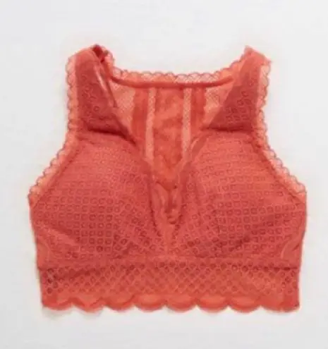 Aerie Coral Orange Lace Racerback Scallop Hem Bralette 