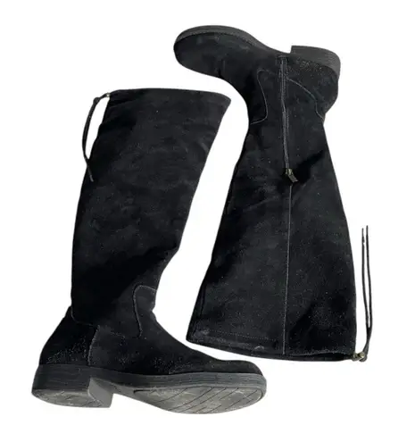 Adam Tucker Black Suede Knee Boots Kody Round Toe 1/2 Zip Low Heel Womens Size 8