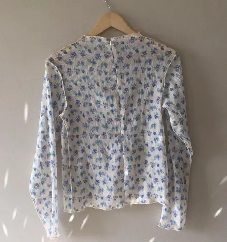 transparent floral long sleeve top Blue