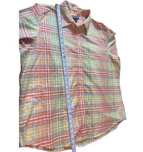 Land’s End Button Up Long Sleeve Spring Colors Orange Yellow Plaid Shirt 2x