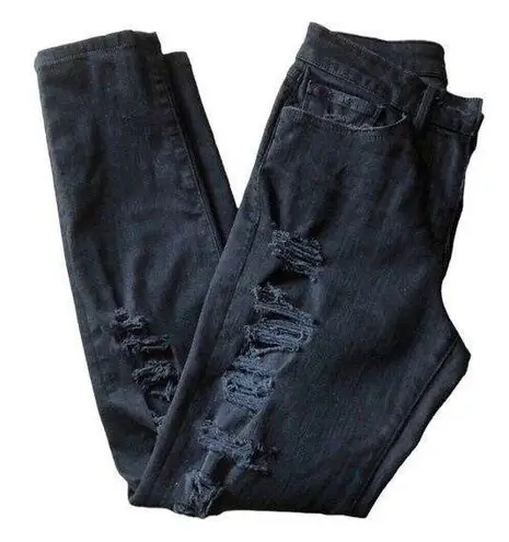 3x1  Slim Stylish Distressed Mid Rise Black Jeans, Distressed Black Color, 25