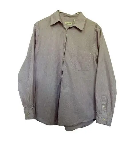 Ann Taylor  Stripe Pink & White Button Down Casual Blouse Size Large #4619 thumbnail 1