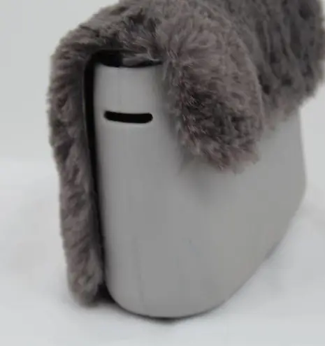 O Bag Italy Eva Compound Handbag Rubber Faux Fur Flap Magnetic Closure Grey Obag Gray