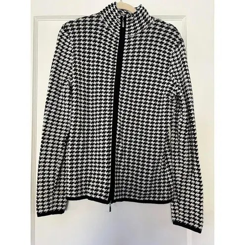 Gemini Stylish Houndstooth Zip Cardigan size Large Black