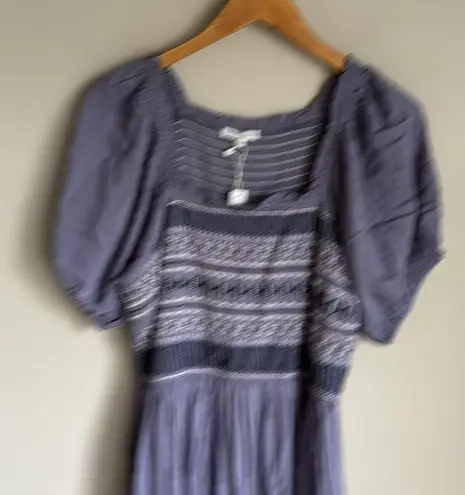 Baltic Born NEW Newcastle Blue Embroidered Puff Sleeve Smocked Midi Dress Large