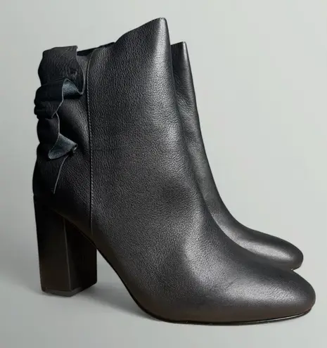 Avec Les Filles Remi Bow Accent Heeled Leather Ankle Booties in Black Lamba