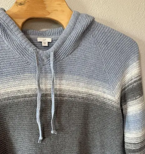 J.Jill Knit Hoodie Sweater Blue Gray Colorblock Striped Pullover Womens Large
