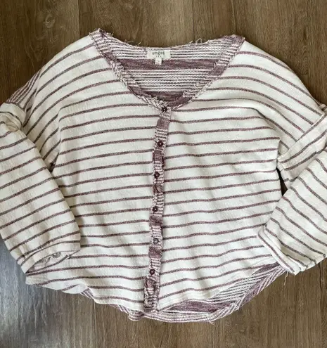 Umgee cardigan sweater maroon striped balloon sleeves short length Women’s sz L