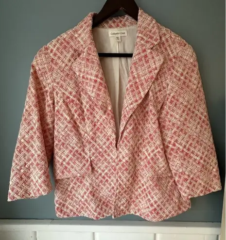Coldwater Creek WOMEN'S CORAL & CREAM 3/4 SLEEVE BLAZER JACKET - SIZE 14 *READ*