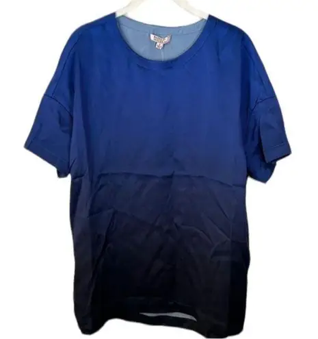 Badgley Mischka Silk Blue Ombré Short Sleeve Top Size S