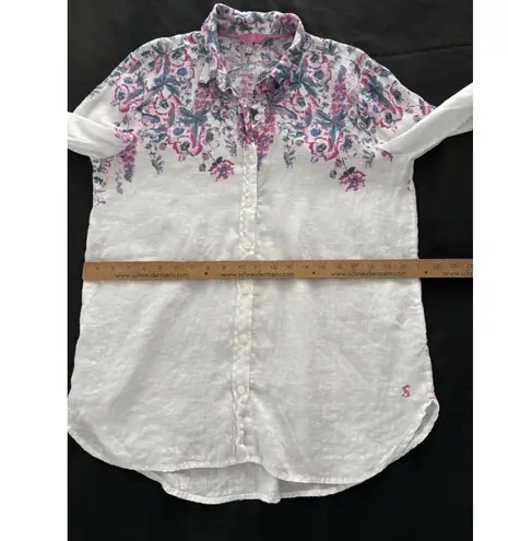 Joules Linen Shirt 8 White Floral Jeanne Print Lightweight Beach Lagenlook