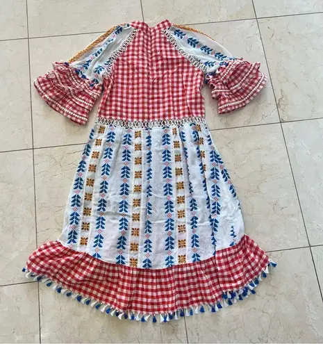 DODO BAR OR Like New Checkered Tassel Maxi Highlow Dress Sz Small Red