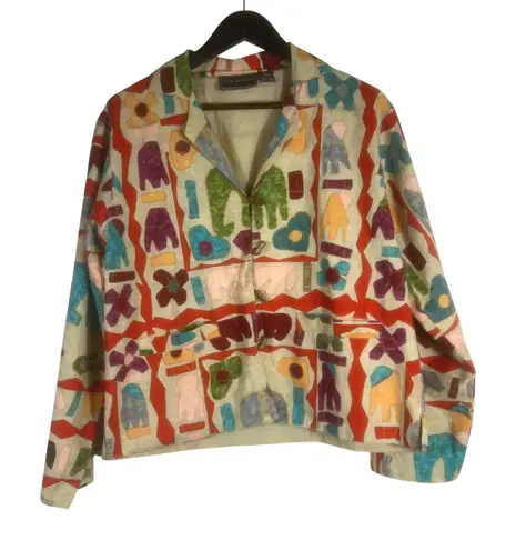 VTG New Identity Women's Jacket Size M Colorful Appliqué Cotton Boho India Size M