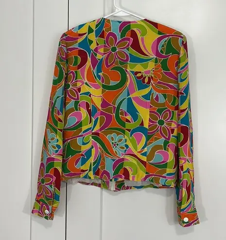 Anthracite by Muse Size 6 Silk Retro Colorful Mod Long Sleeve Zip Up Blazer Yellow