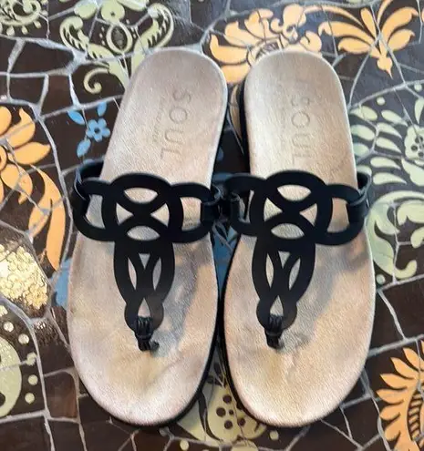 SOUL by NATURALIZER “JANICE” Women’s Leather Flip Flop Sandal Sz: 8.5 Black