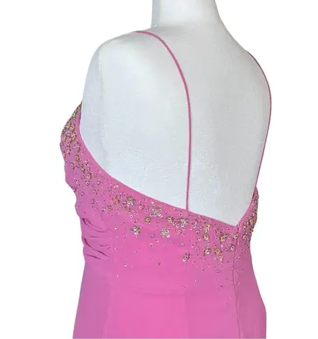 Vintage 90s Y2K Pink Whimsical Beaded Sequin Flower Prom Dress XL Fairycore Glam