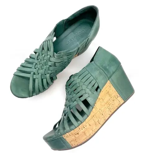 Chocolat Blu  Antigua Web Huarache Wedge Platform Sandal in Jade Leather Size 8