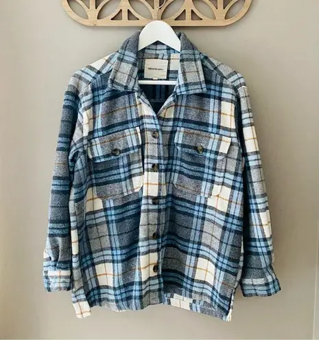 Thread and Supply  Plaid Button Top Blue Sz Small