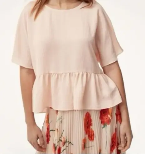 Wilfred Aritzia Macee Blush Pink Flutter Sleeve Peplum Blouse Size M