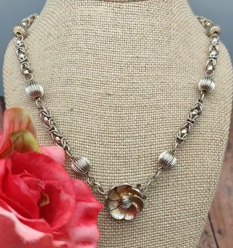 Vintage Byzantine Chain Ball Bead Collar Necklace Flower Hidden Clasp 22" Japan Gold